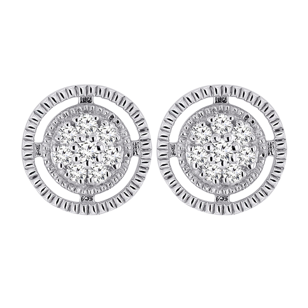 0.10 Carat (ctw) Round White Diamond Ladies Cluster Circle Stud Earrings 1/10 CT Sterling Silver