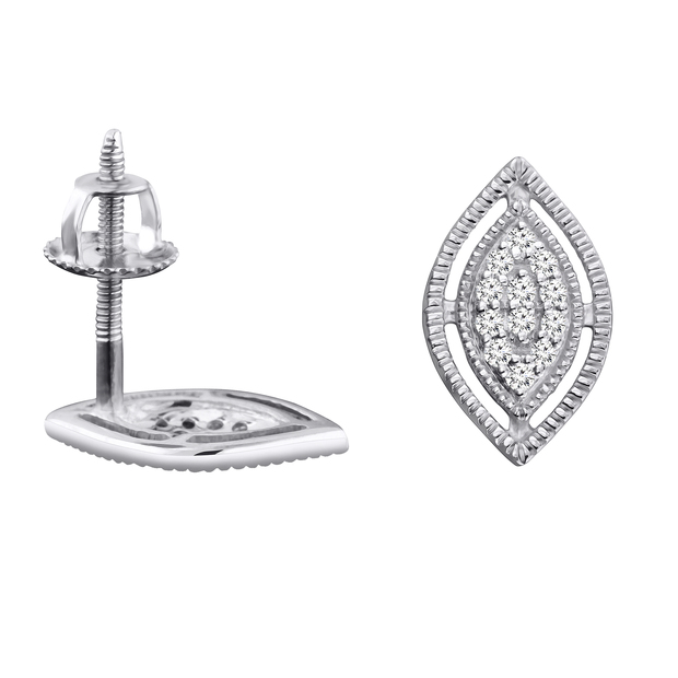 0.10 Carat (ctw) Round White Diamond Ladies Marquise Shape Stud Earrings 1/10 CT 10K White Gold