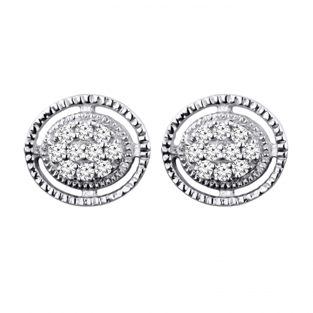 0.12 Carat (ctw) Round White Diamond Ladies Oval Shape Cluster Stud Earrings Sterling Silver