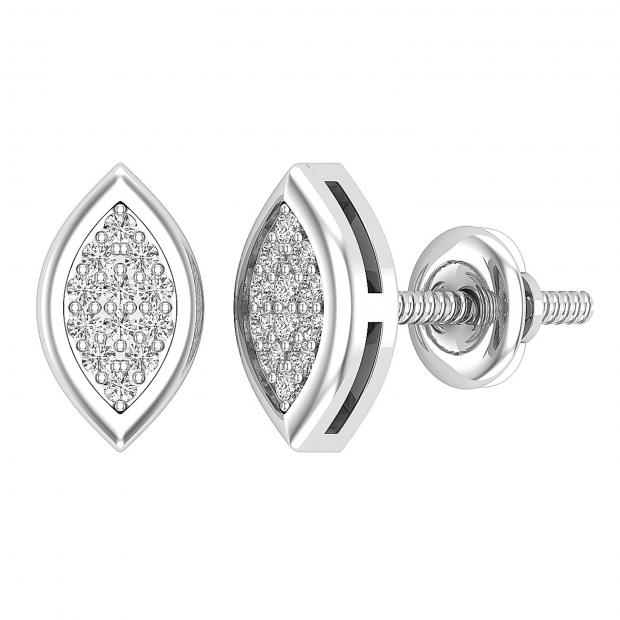 0.10 Carat (ctw) Round Diamond Ladies Marquise Shape Stud Earrings 1/10 CT 10K White Gold