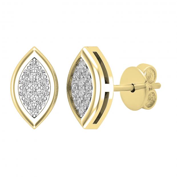 0.10 Carat (ctw) Round Diamond Ladies Marquise Shape Stud Earrings 1/10 CT 10K Yellow Gold