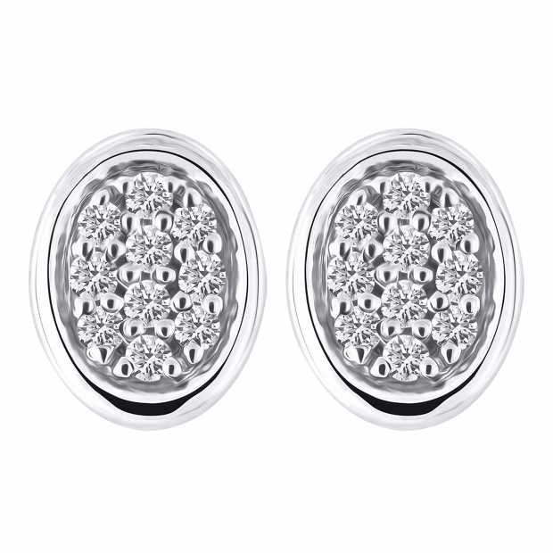 0.10 Carat (ctw) Round Diamond Ladies Oval Frame Cluster Stud Earrings 1/10 CT 10K White Gold