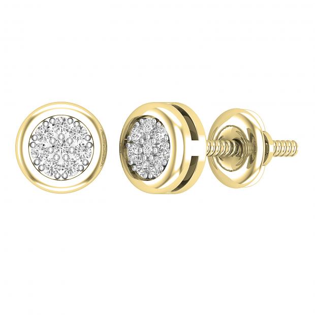 0.10 Carat (ctw) Round White Diamond Ladies Cluster Stud Earrings 1/10 CT 10K Yellow Gold