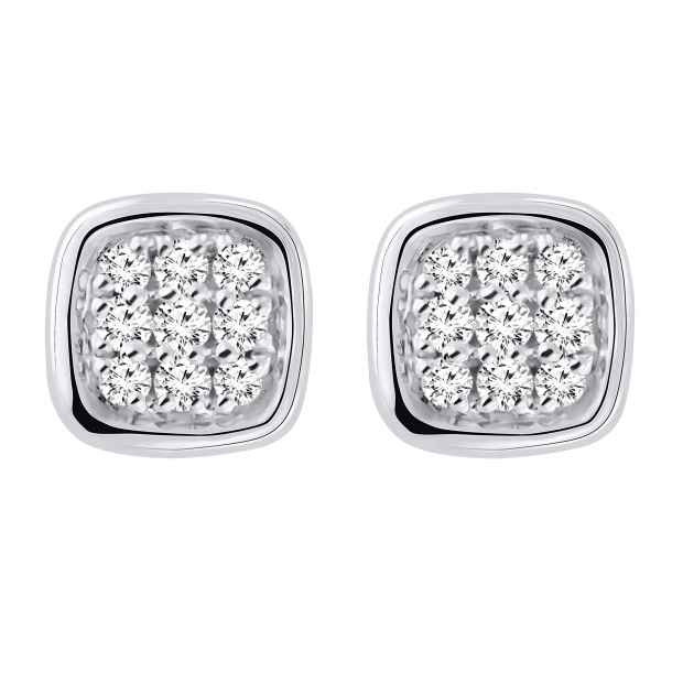 0.10 Carat (ctw) Round Diamond Ladies Cushion Frame Cluster Stud Earrings 1/10 CT 10K White Gold