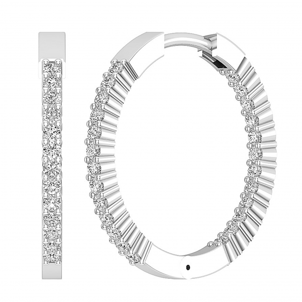 0.40 Carat (ctw) Round White Diamond Ladies In and Out Hoop Earrings 10K White Gold