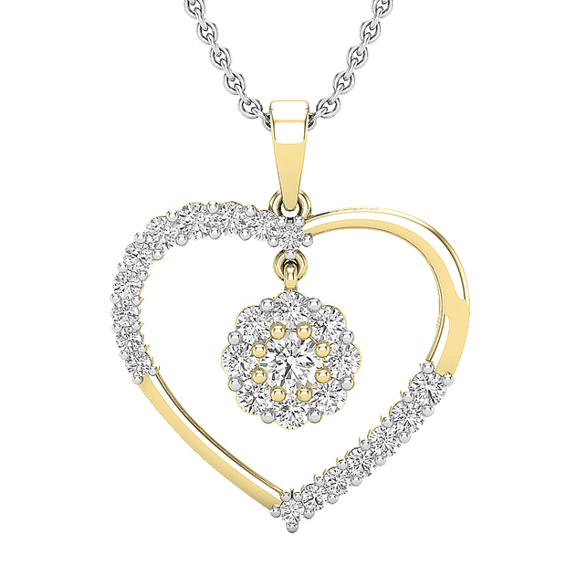 1.00 Carat (ctw) Round White Diamond Ladies Heart Pendant 1 CT 10K Yellow Gold