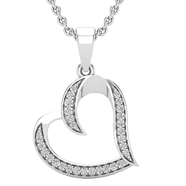 0.12 Carat (ctw) Round White Diamond Ladies Heart Pendant (Silver Chain Included) Sterling Silver