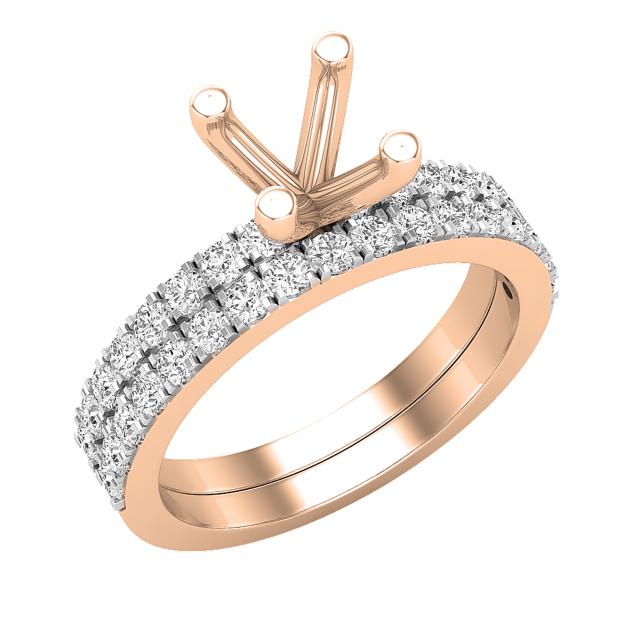0.70 Carat (ctw) Round White Diamond Ladies Semi Mount Engagement Ring Set 3/4 CT 10K Rose Gold