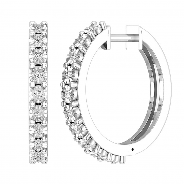 0.15 Carat (ctw) Round White Diamond Ladies Huggies Hoop Earrings Sterling Silver