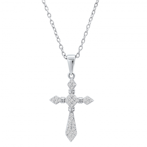 0.20 Carat (ctw) Round White Diamond Ladies Cross Religious Pendant 1/5 CT, Sterling Silver