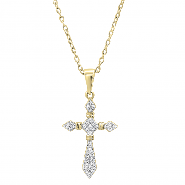 0.20 Carat (ctw) Round White Diamond Ladies Cross Religious Pendant 1/5 CT, 10K Yellow Gold