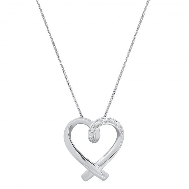 Ladies Heart Pendant with Round White Diamond Accents Sterling Silver