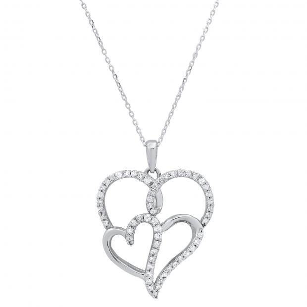0.14 Carat (ctw) Round White Diamond Ladies Triple Heart Pendant Sterling Silver