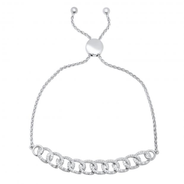 0.25 Carat (ctw) Round White Diamond Ladies Infinity Link Bolo Bracelet 1/4 CT Sterling Silver