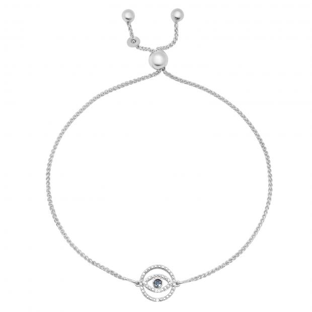 Accent Round Blue & White Diamond Evil Eye Bolo Bracelet for Her in 925 Sterling Silver