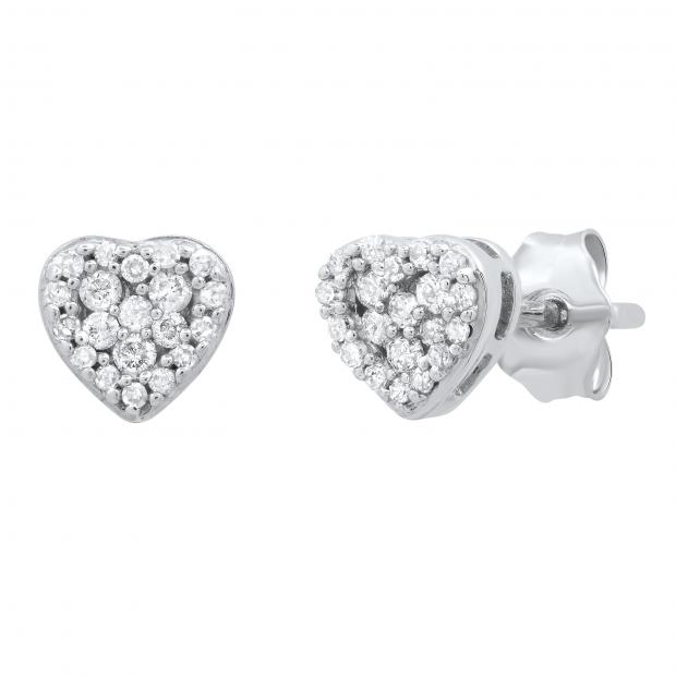 0.20 Carat (ctw) Round White Diamond Ladies Heart Shape Stud Earrings 1/5 CT Sterling Silver
