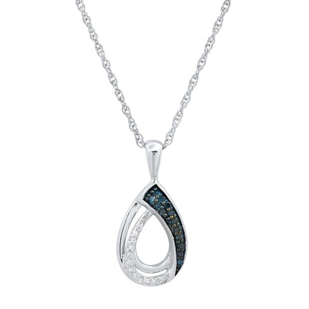 0.12 Carat (ctw) Round Blue & White Diamond Ladies Pear Shaped Teardrop Pendant Sterling Silver