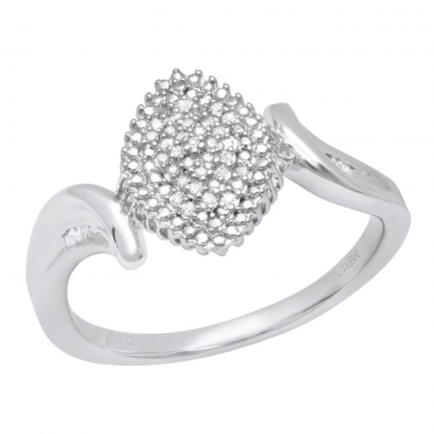 0.11 Carat (ctw) Round & Baguette White Diamond Ladies Cluster Engagement Ring 925 Sterling Silver