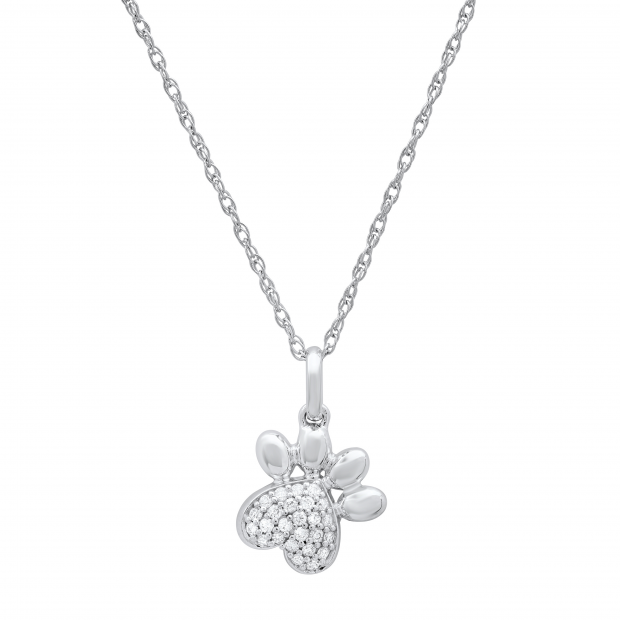 0.11 Carat (ctw) Round White Diamond Ladies Dog Paw Print Pendant 925 Sterling Silver