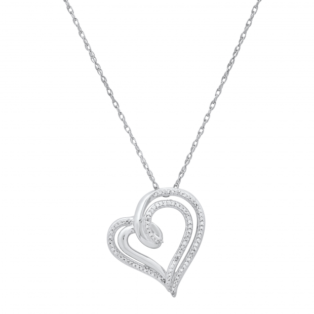 0.11 Carat (ctw) Round White Diamond Ladies Double Heart Pendant 925 Sterling Silver