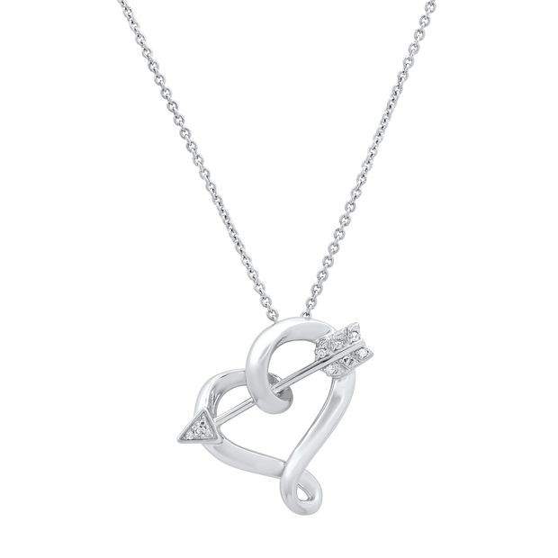 Round White Diamond Cupid Arrow Heart Pendant for Women with 18 Inch Silver Chain (Color I-J Clarity I2-I3) in 925 Sterling Silver