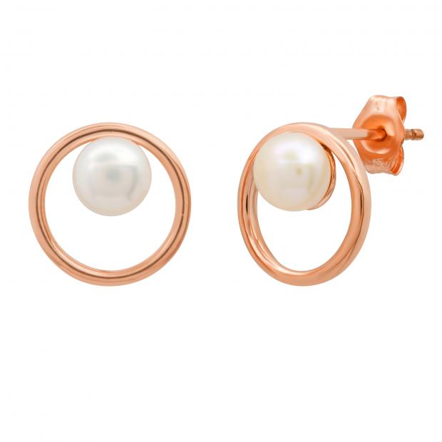 5 MM Round White Freshwater Divine Birthstone Ladies Stud Earrings 10K Rose Gold