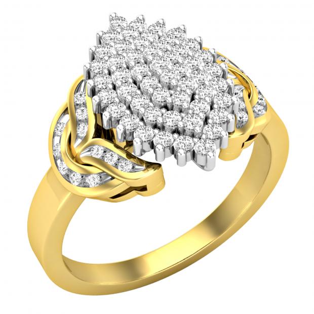 0.50 Carat (ctw) Round White Diamond Cluster Right Hand Ring 1/2 CT 10K Yellow Gold