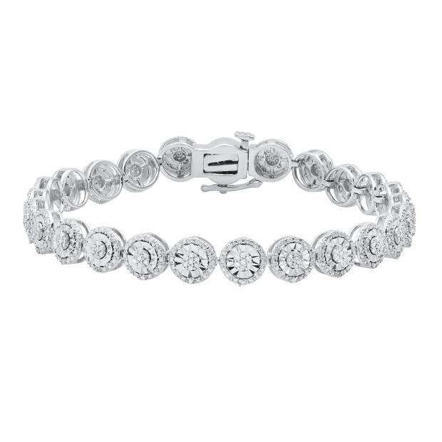 0.48 Carat (ctw) Round White Diamond Ladies Cluster Tennis Bracelet 1/2 CT Sterling Silver