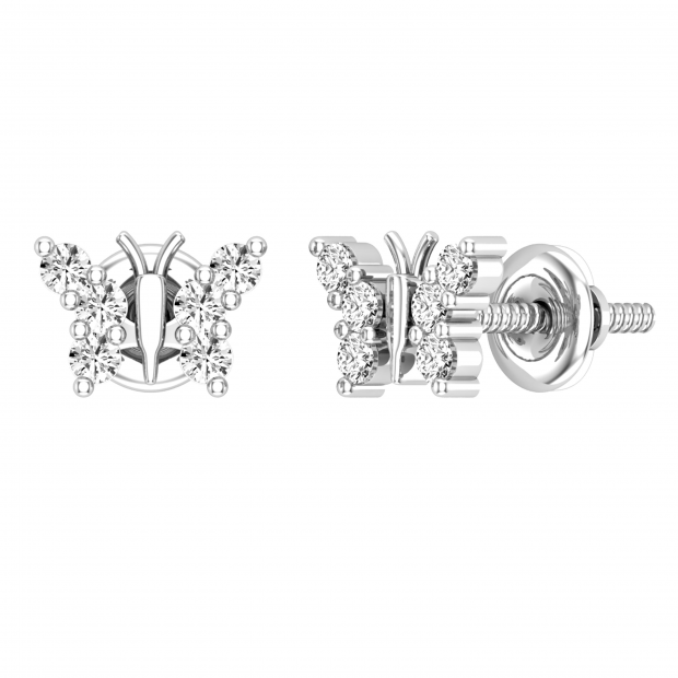 0.20 Carat (ctw) Round White Diamond Ladies Butterfly Shape Stud Earrings 1/5 CT Sterling Silver