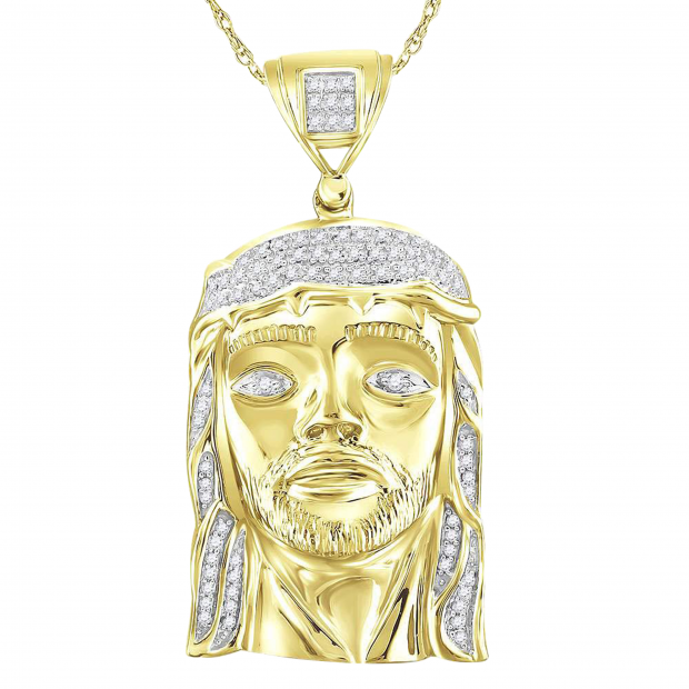 0.35 Carat (ctw) Round Diamond Mens Jesus Face Christ Charm Pendant 1/3 CT, Yellow Gold Plated 925 Sterling Silver