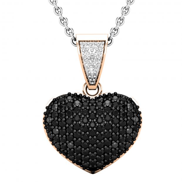 0.60 Carat (ctw) Round Black & White Diamond Ladies Heart Pendant 10K Rose Gold