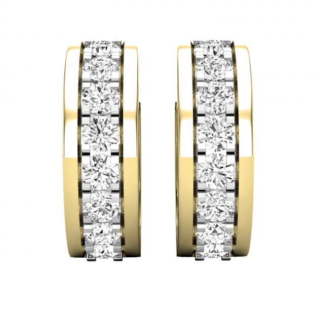 1.45 Carat (ctw) Round White Diamond Ladies Huggies Hoop Earrings 1 1/2 CT 10K Yellow Gold