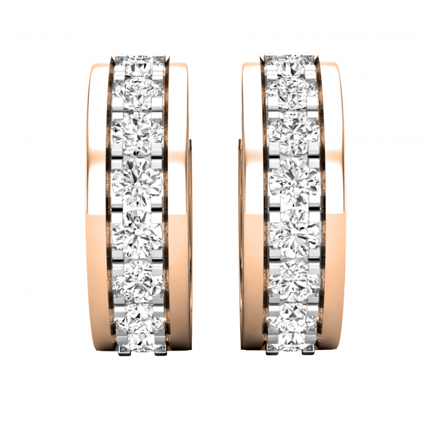 1.45 Carat (ctw) Round White Diamond Ladies Huggies Hoop Earrings 1 1/2 CT 18K Rose Gold