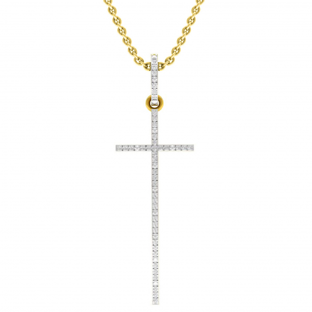 0.08 Carat (ctw) Round White Diamond Ladies Religious Cross Pendant 14K Yellow Gold