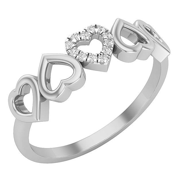 0.05 Carat (ctw) Round White Diamond Ladies Five Hearts Promise Engagement Ring Sterling Silver