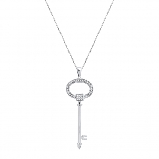 0.10 Carat (ctw) Round White Diamond Ladies Key Shape Pendant 1/10 CT 925 Sterling Silver