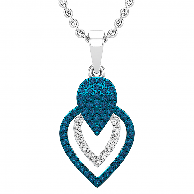 0.25 Carat (ctw) Round Blue & White Diamond Ladies Fashion Teardrop Pendant 1/4 CT, Sterling Silver