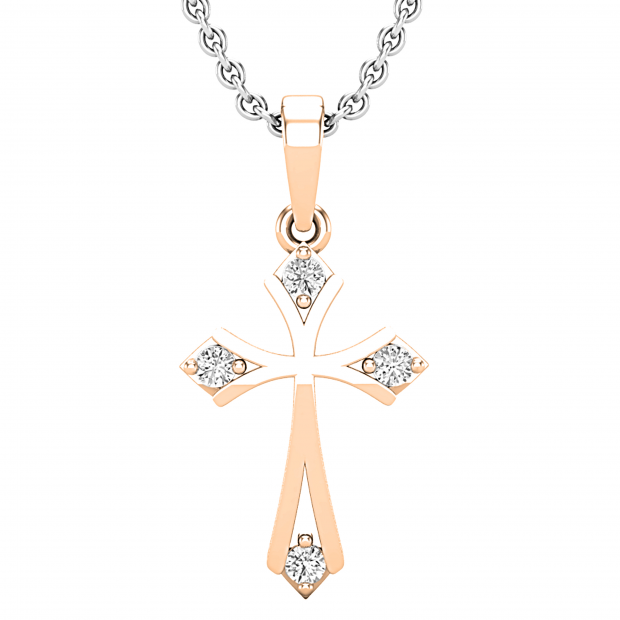 0.10 Carat (ctw) Round White Diamond Ladies Cross Pendant 1/10 CT 14K Rose Gold