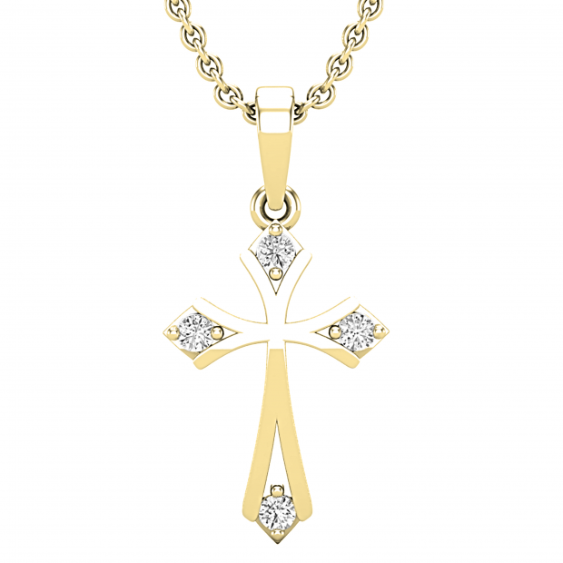 0.10 Carat (ctw) Round White Diamond Ladies Cross Pendant 1/10 CT 10K Yellow Gold