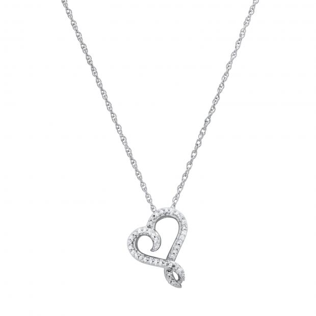 0.11 Carat (ctw) Round White Diamond Ladies Heart Shape Pendant 925 Sterling Silver