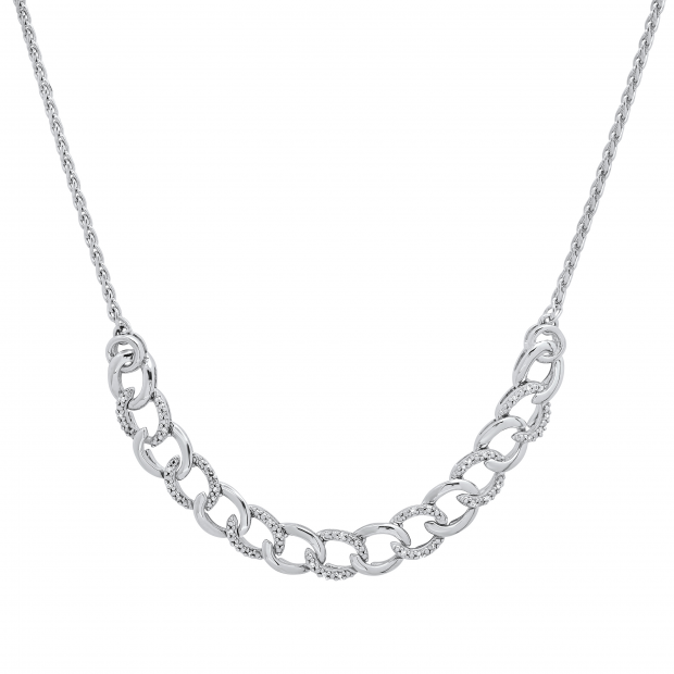 Interlocking Curb Link Adjustable Bolo Necklace with Round Diamond Accents, 925 Sterling Silver