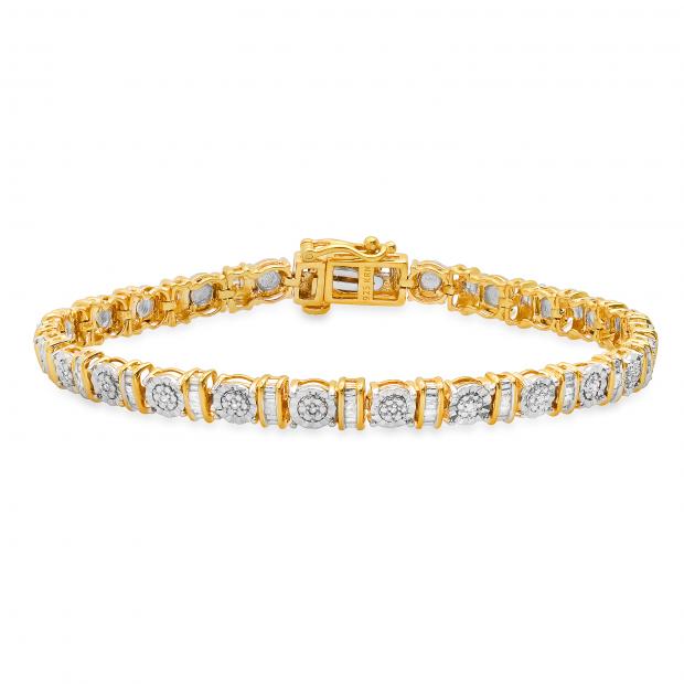 0.25 Carat (ctw) Round & Baguette Diamond Ladies Illusion Tennis Bracelet 1/4 CT Sterling Silver