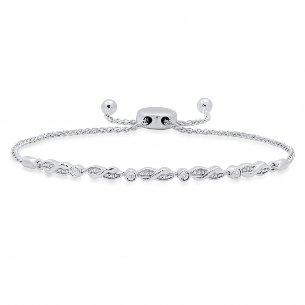 Ladies Swirl Bolo Bracelet with Round Diamond Accents 925 Sterling Silver