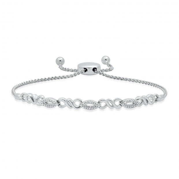 Ladies Swirl Infinity Marquise Shape Bolo Bracelet with Round Diamond Accents 925 Sterling Silver