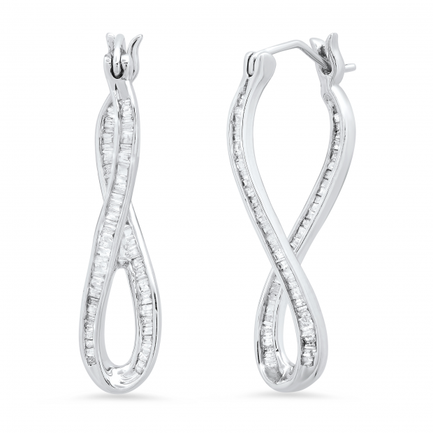 0.50 Carat (ctw) Baguette White Diamond Ladies Infinity Hoop Earrings 1/2 CT 925 Sterling Silver