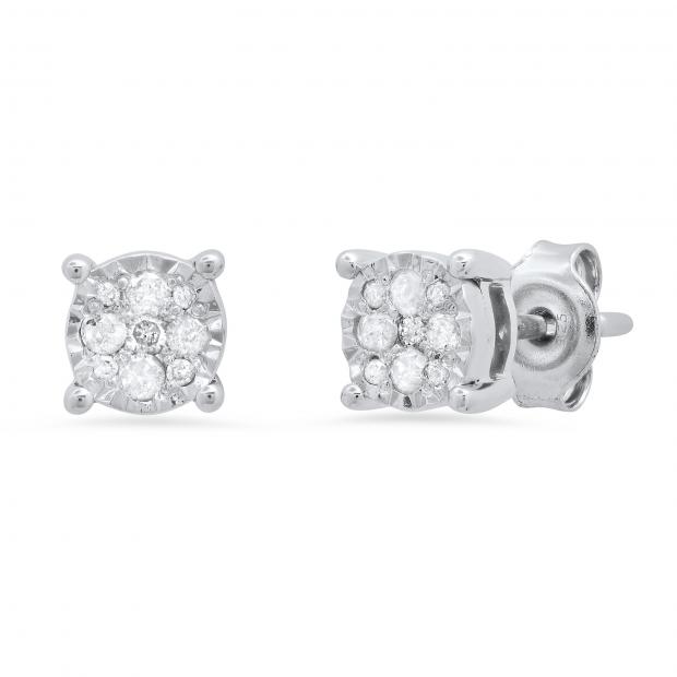 0.25 Carat (ctw) Round Diamond Ladies Cluster Style Stud Earrings 1/4 CT 925 Sterling Silver
