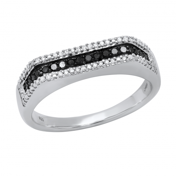 0.25 Carat (ctw) Round Black & White Diamond Ladies Wedding Band 1/4 CT 925 Sterling Silver