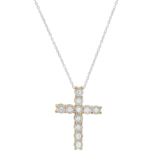 0.25 Carat (ctw) Round White Diamond Ladies Illusion Set Cross Pendant 1/4 CT, Sterling Silver