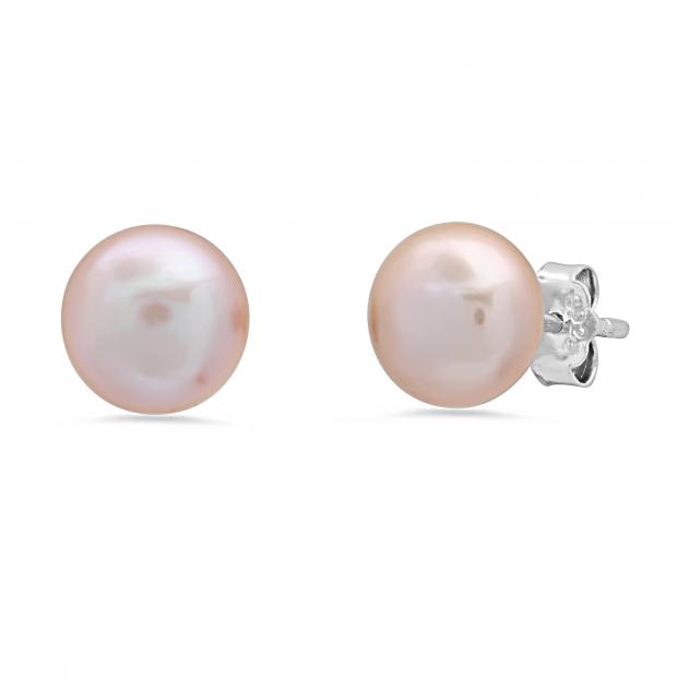 8 mm Round Genuine Freshwater Pearl Ladies Stud Earrings 925 Sterling Silver