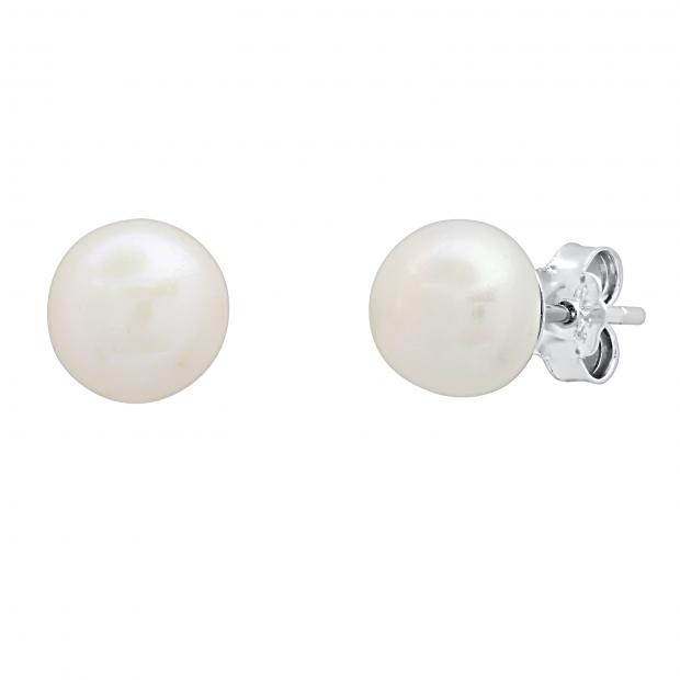 8 mm Round White Genuine Freshwater Pearl Ladies Ball Stud Earrings 925 Sterling Silver